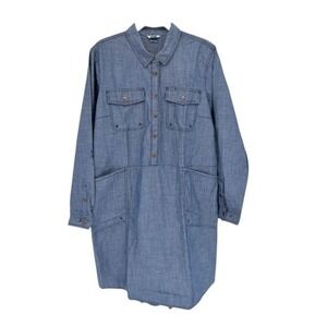 Duluth Trading Rootstock Chambray Shirt Dress Pockets Utility Organic Cotton‎ L